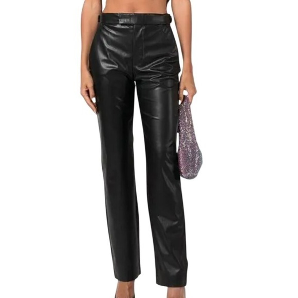 RtA Womens 4 Maren High Waist Button Fly Faux Leather Pants in Black NWT